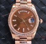 Swiss Made Rolex Day-Date 40mm Cal.3255 Chocolate Rose Gold Watch with Baguette